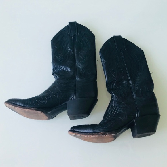 Justin Black Leather Cowboys Boots Size 6B - Picture 3 of 8
